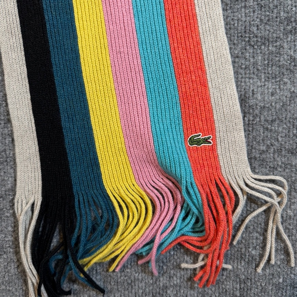 Lacoste Multicolor‎ Ribbed Wool Blend Fringe Scarf